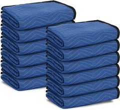 12 Pack Moving Blankets 80″ x 72″ Pro Economy Blue Shipping Furniture Pads