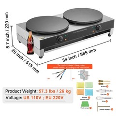 Uimoso 16-Inch Electric Crepe Maker, Commercial Machine, 3400W, AC120V 60Hz
