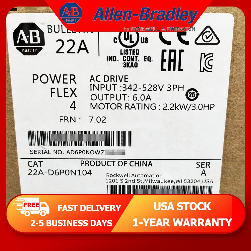 New AB 22A-D6P0N104 PowerFlex 4 2.2 kW 3 Hp AC Drive Real US Stock