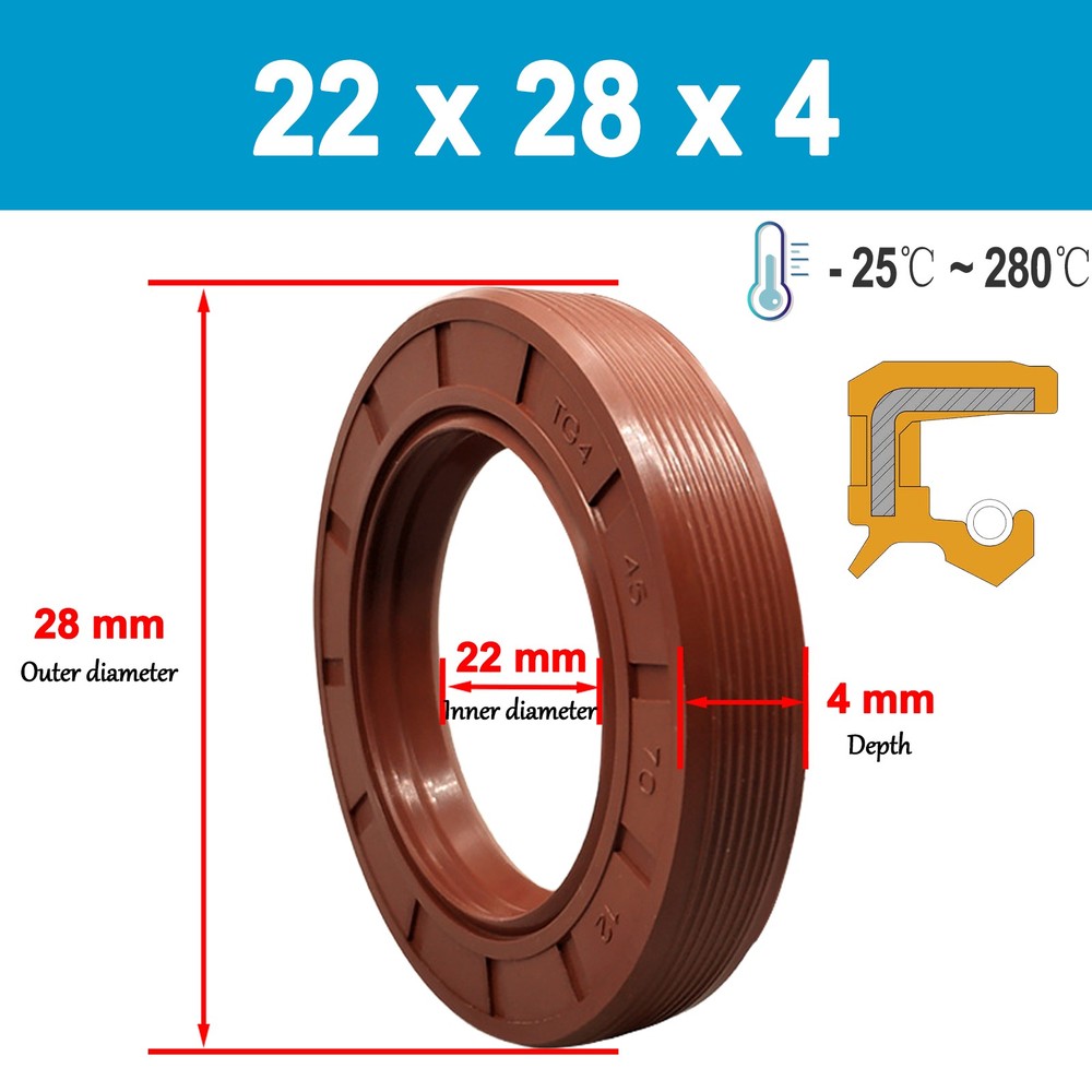 Metric TC Rotary Oil Shaft Seal FKM Fluorine Double Lip Seal 22mm – 26mm Shaft