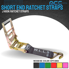 USA 3″ 4″ Ratchet Tie Down Short Fixed End Strap w/ J Hook for Flatbed Truck