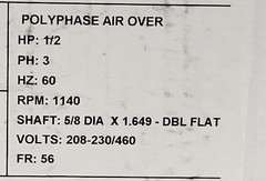 Hussmann 11096IN Electric Motor 1/2HP 230/460 60HZ 3PH 1140 RPM – P63RZACK-1170