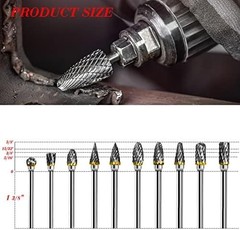 Tungsten Carbide Rotary Burr Set 10PCS Double Cut Grinding Head 1/4 In Die Gr…