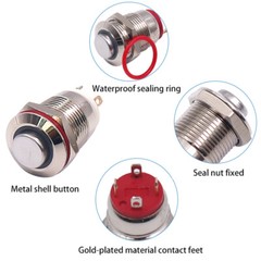 12mm Metal Push Button Switches Latching Momentary ON/OFF Illuminated Waterproof