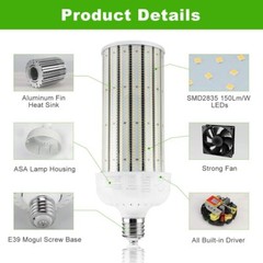 (2-Pack) 800W Equival 200W LED Corn Light E39 Industrial Warehouse Factory Bulb