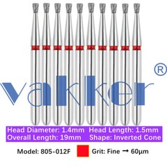 10pc Vakker Dental FG Diamond Burs for High Speed Inverted/ Double Inverted Cone