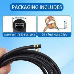 1/4 Inch ID Fuel Line Hose 10Ft + 20 Hose Clamps for Small Gas Engines-Free Ship