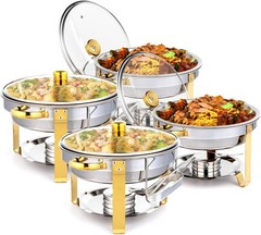 ROVSUN 4 Pack 5QT Gold Chafing Dish Buffet Set NSF Stainless w/ Glass Lid Holder