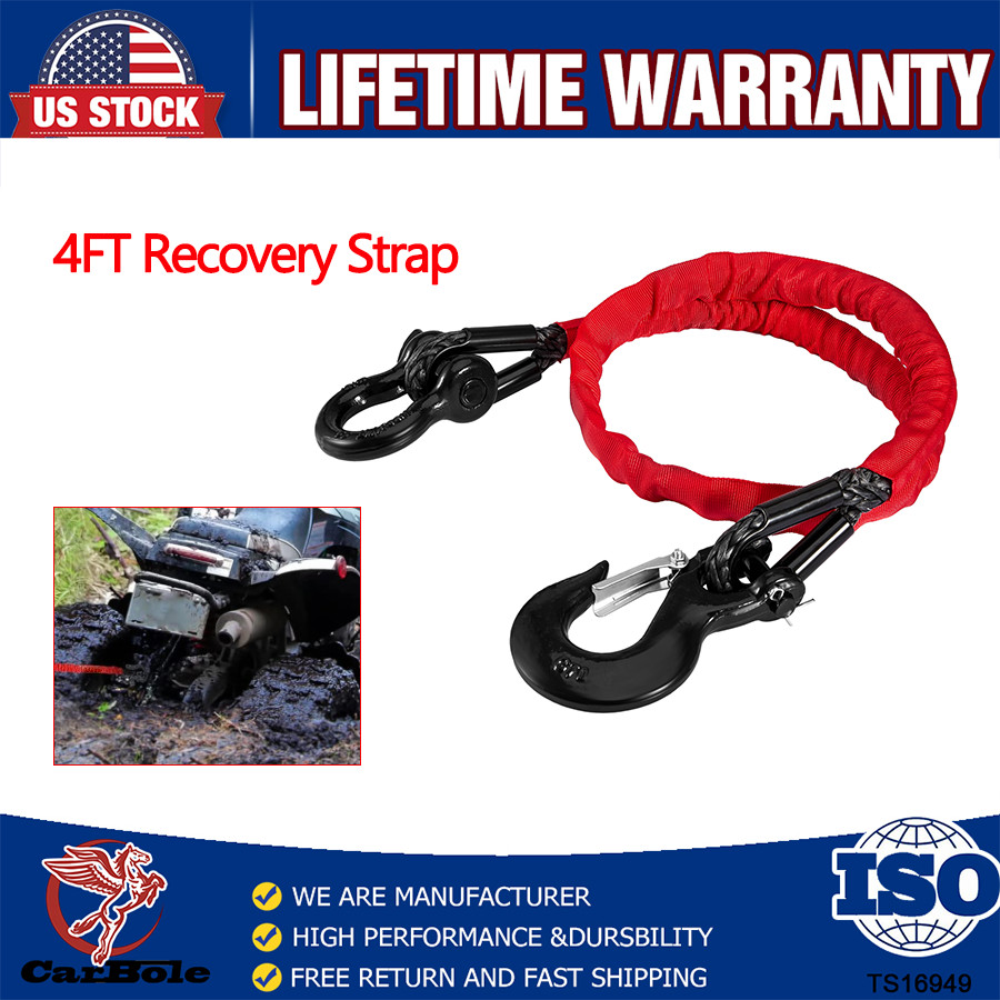 Recovery Strap (18,000lb.) 4FT with Winch Hook and D-Ring for ATV Mud Recovery