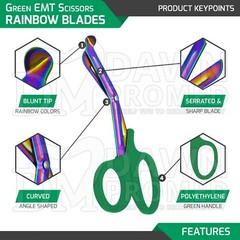 10 EMT Scissors 7.25″ Rainbow Blades with Green Handle Utility Shears German Gr