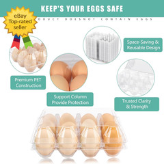 100 Pack Plastic Egg Cartons Clear 12 Grid Storage Boxes for Farm Market Use Pro