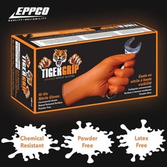 EPPCO 8843 Tiger Grip Orange Nitrile Gloves, Medium – 100 Pc/BOX