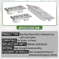 US Floor Mount Plate for Stryker Ferno Ambulance Stretcher Fastening System 3pcs