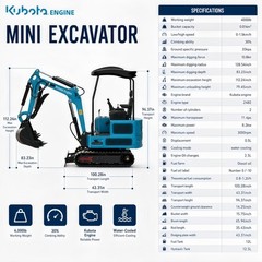 1.8 Ton Mini Excavator Kubota Diesel 4000 lbs Crawler Pilot Digger Free Shipping