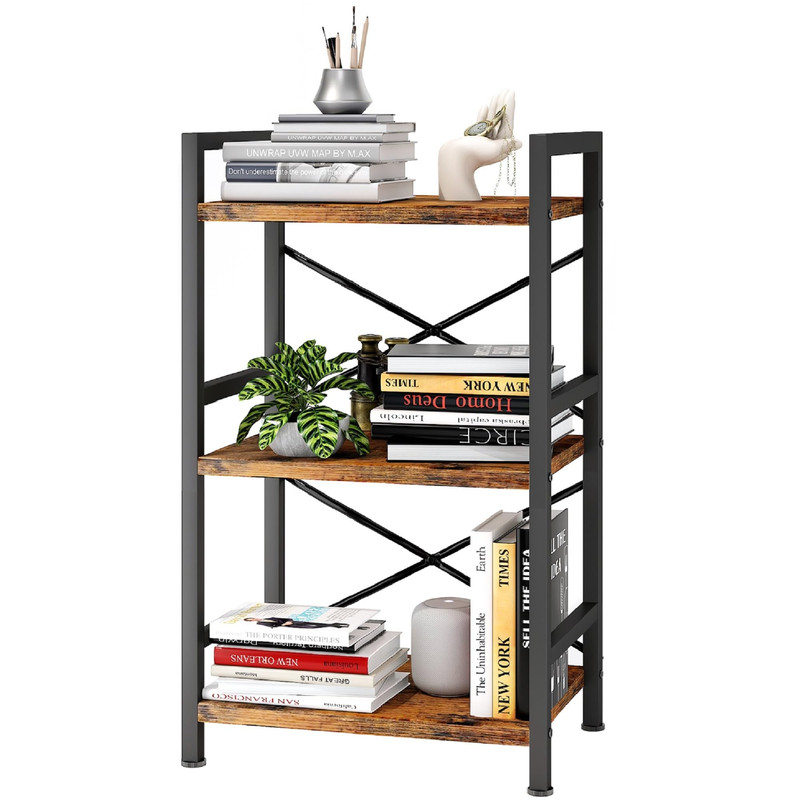Homeiju Bookshelf 3 Tier Industrial Bookcase Metal Small Bookcase Rustic
