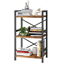 Homeiju Bookshelf 3 Tier Industrial Bookcase Metal Small Bookcase Rustic