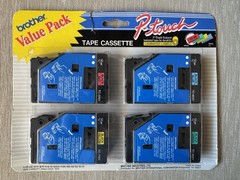 4 pack P Touch TC-50 Tape Black on Red or Yellow or Blue or Green 1/2″ x 25′ NEW