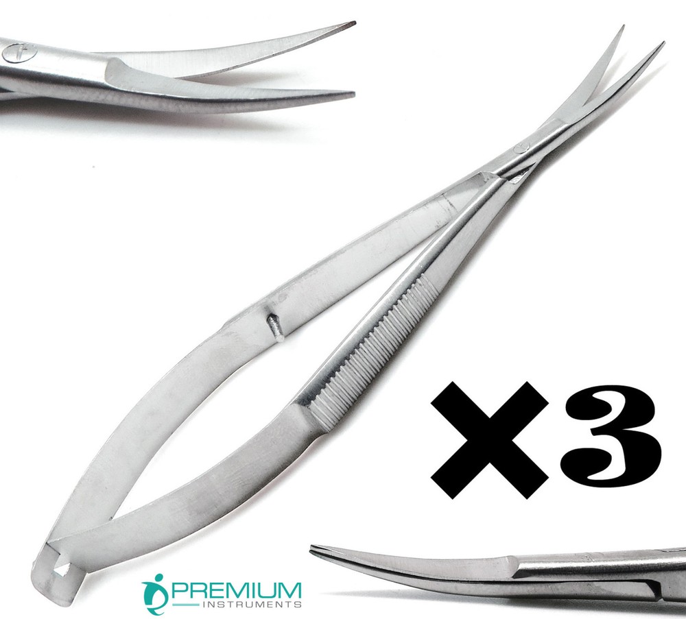 3 Pcs Micro Curved Eye Scissors Sharp/Sharp 4.5″ Castroviejo Surgery Ophthalmic