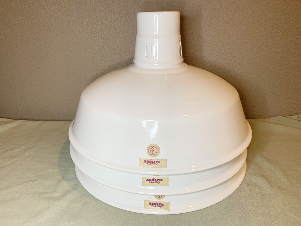 Lot of 3 NOS Abolite Industrial 14” WHITE light Shades