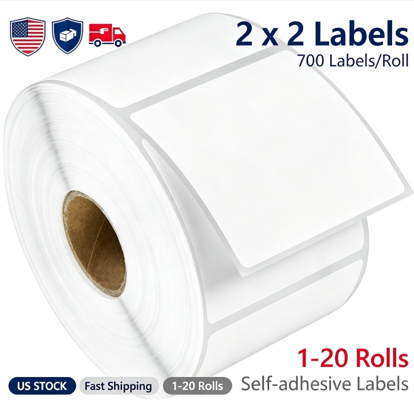 2″x2″ White Square Direct Thermal Labels For Zebra & Rollo Printers 700/Roll
