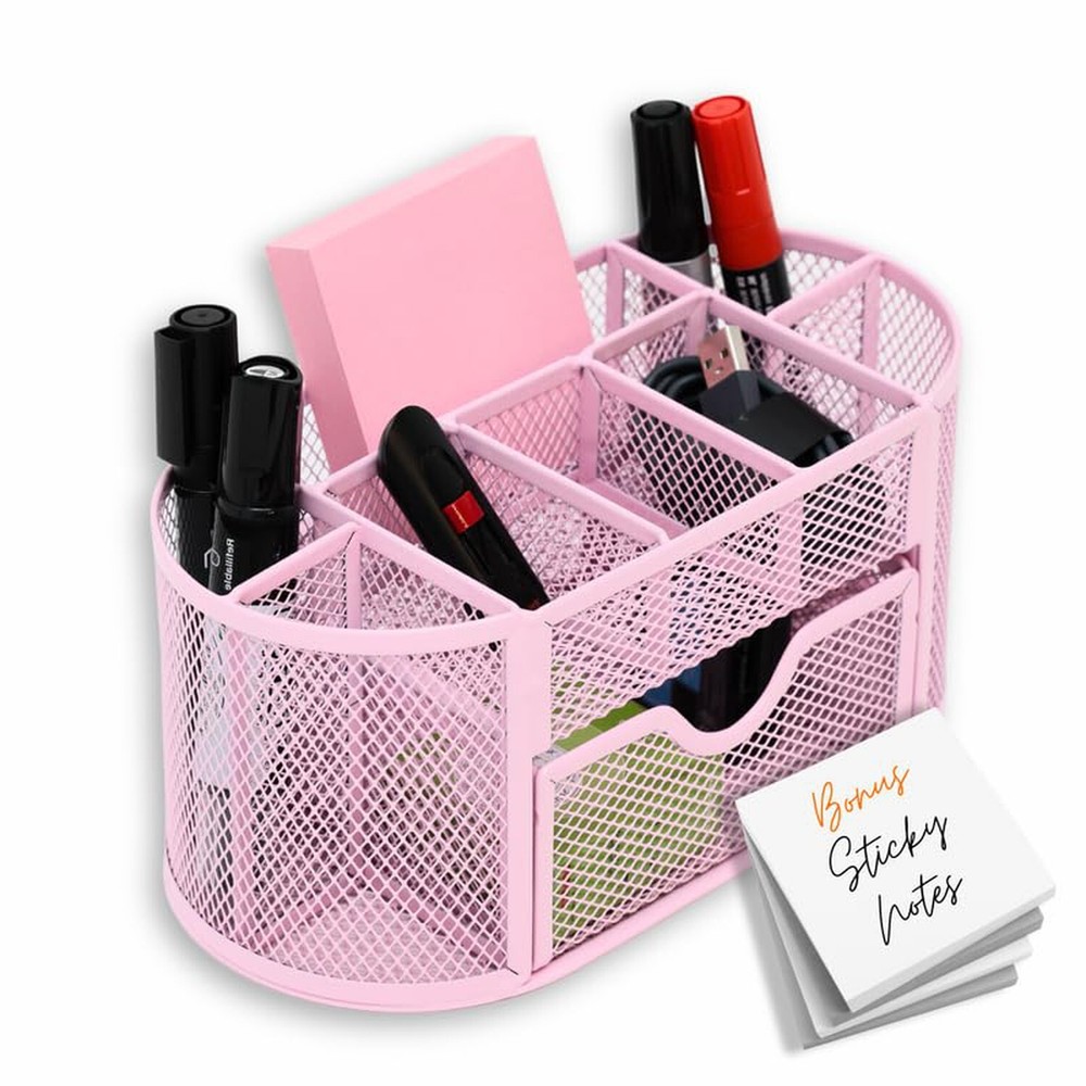 Pen Holder Desk Organizer – 9-Compartment Pencil Holder Desk Organizer with D…