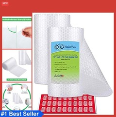 Heavy Duty Bubble Wrap Roll 12 Inch x 72 Feet 2 Pack Perforated Fragile Stickers