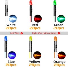 120pcs 12 Volt LED Diode Lights 5mm Pre Wired Kit White Red Blue Green Yellow