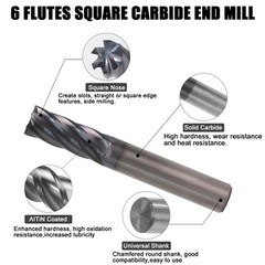 3/8″ 6 FLUTE 3″ Overall Length CARBIDE END MILL – SQUARE END – AlTiN Coated