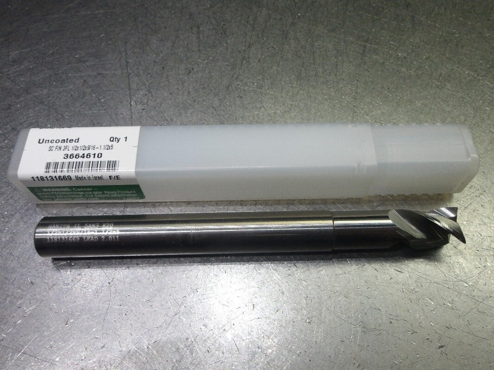 Widia/Hanita 1/2″ 3 Flute Carbide SQ Endmill 1/2″ Shank 5AN313045 (LOC3669)