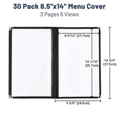 WeChef 30pcs 8.5×14″ Menu Cover 3 Page 6 View Restaurant Cafe Club Black