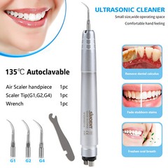 Dental Ultrasonic Air Scaler Handpiece 4 Hole +Scaling Perio Tips G1,G2,G4 SA