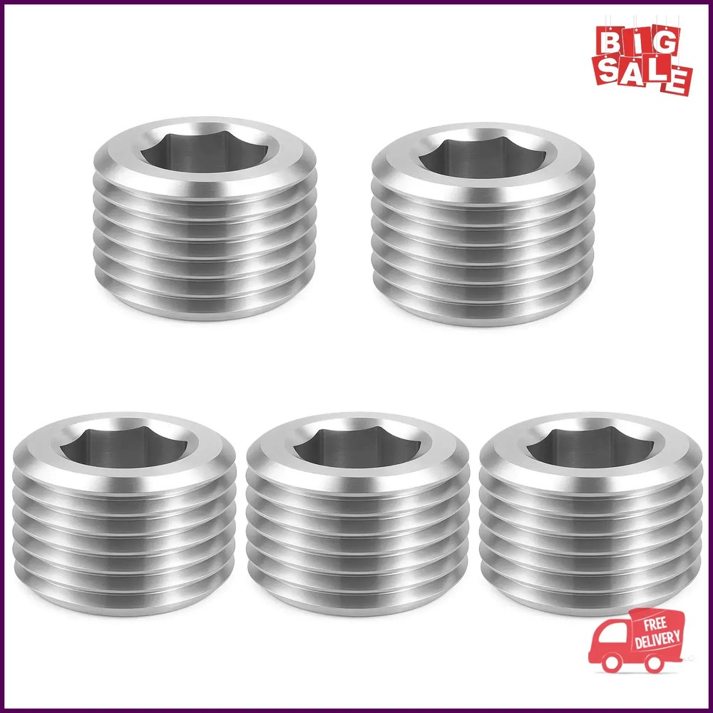 5 PCS 3/8″ NPT Male Pipe Plug Stainless Steel Pipe Plug Fitting Set Hex Count…
