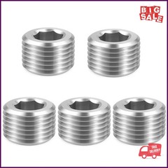 5 PCS 3/8″ NPT Male Pipe Plug Stainless Steel Pipe Plug Fitting Set Hex Count…