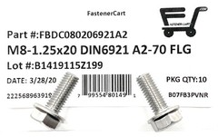 (10) M8 x 1.25 x 20 Stainless Steel DIN6921 A2 Hex Flange Bolts M8x20mm Flange