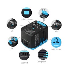 All in One Universal USB Travel Power Adapter with 3 USB Port and Type-C Inte…