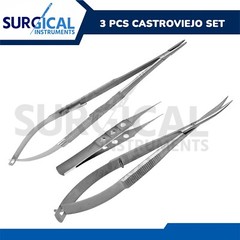 3 Pcs Castroviejo Micro Surgery Scissors + Needle Holder + Suture Tying Forceps