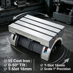 15-Inch Adjustable Angle Tiltable Worktable Cast Iron Milling Drilling Grinding
