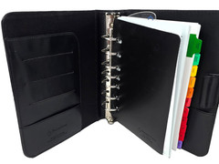 NWOT VTG 1999 Franklin Covey Black Classic Leather Open Binder Planner 7 Ring