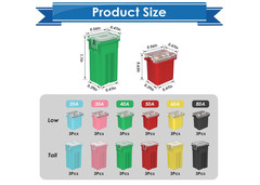 36Pcs JCase Fuse Assortment Kit Low Profile Box Shaped 20A 30A 40A 50A 60A 80A