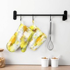 Yellow Modern Art Gray Oven Mitts and Pot Holders Heat Resistant Kitchen Glov…