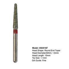 Dental Diamond Burs Round End Taper 850/016F Fine Grit Red FG High Speed 10pcs