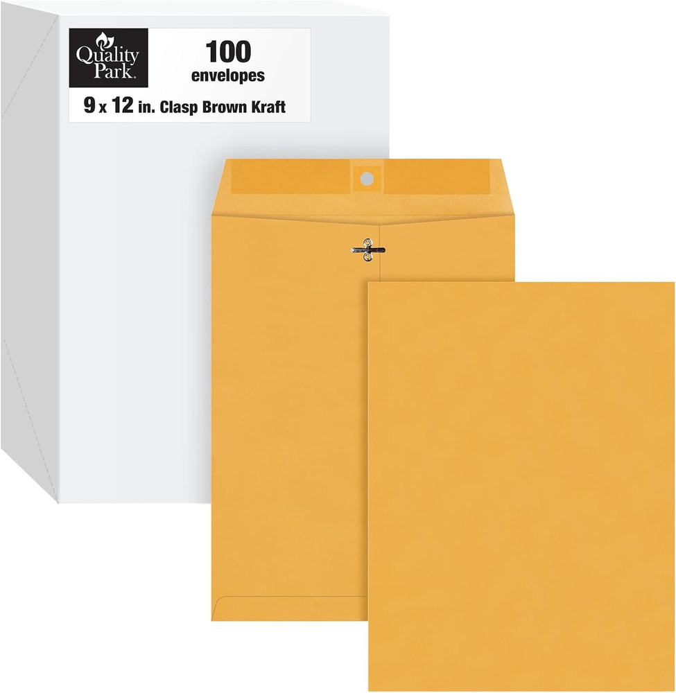 9×12 Clasp Envelopes with Gummed Flaps 28 lb Brown Kraft 100 per Box