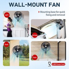 18″ Oscillating Wall Fan, 4592 CFM High Velocity Industrial Heavy Duty Shop Fan