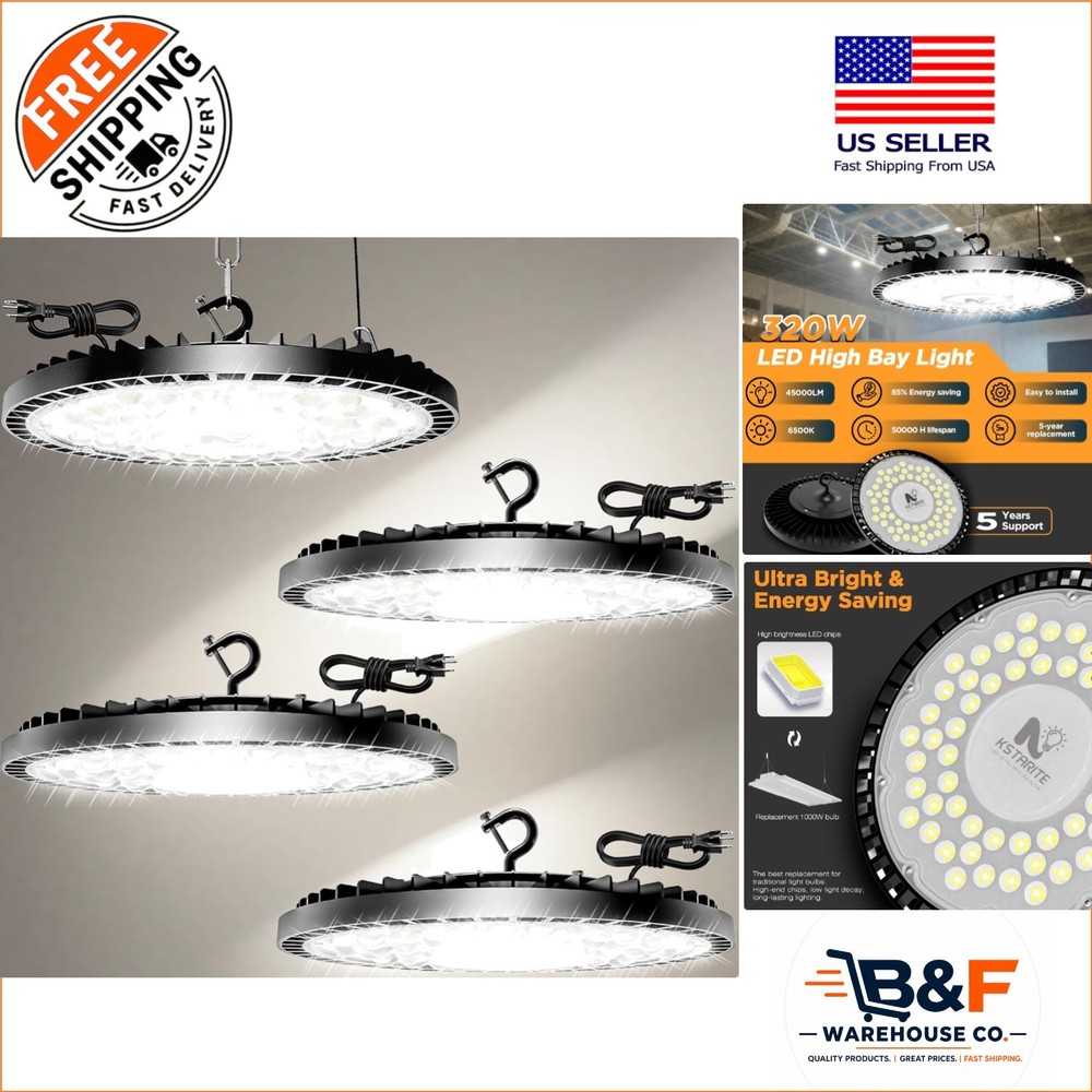 6500K UFO LED Garage Shop Lights – 320W Industrial Lighting w/ 5-