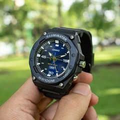 Casio MW-620H-2AV Men’s Black/Blue Analog Sport Watch 100M WR LED Light Resin