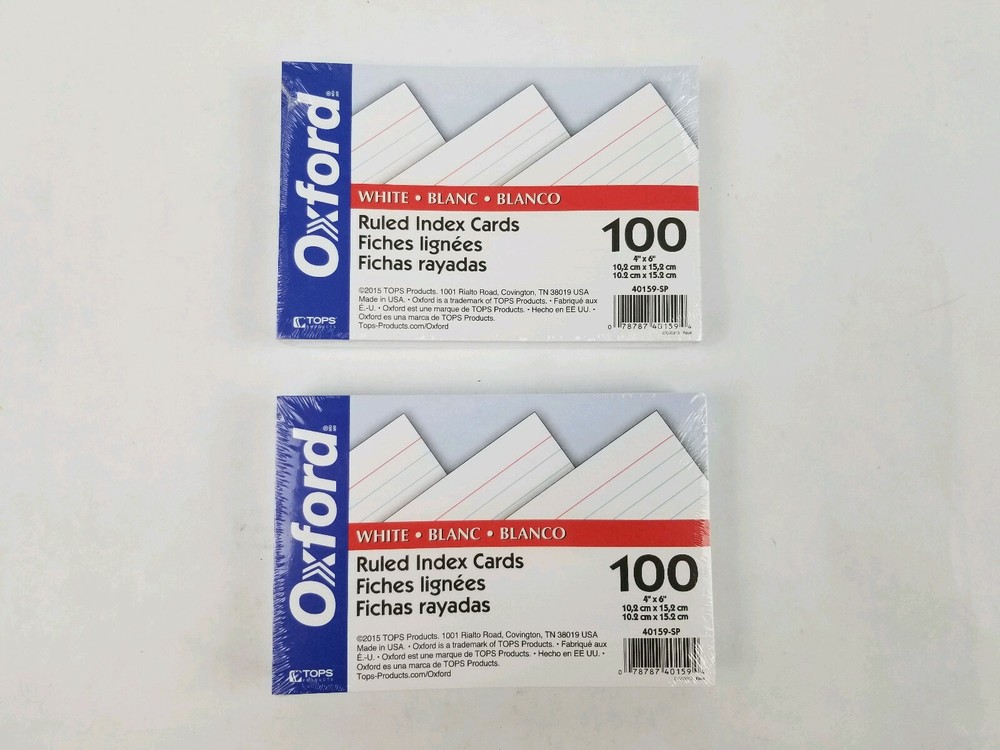 Oxford Ruled Index Cards, White, 4 x 6 Inches, 100 per Pack (40159-SP) 2 pack