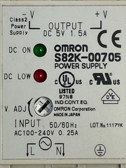 Omron S82K-00705 Output 5VDC 1.5A Input 100-240VAC 0.25A Switching Power Supply