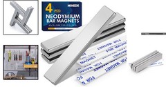 Strong Neodymium Bar Magnets with Adhesive – 4 Pack, 60x10x3 mm, Rust Resistant