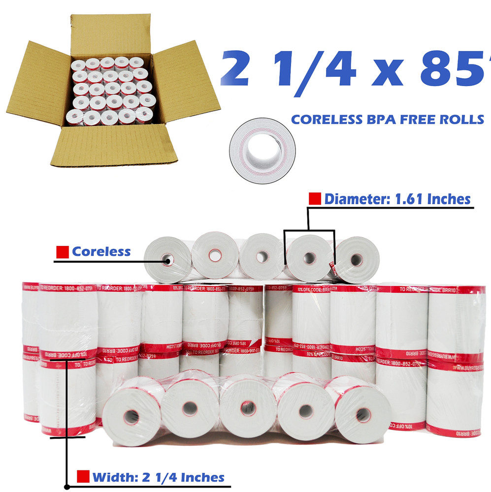 50 Rolls 2-1/4″ x 85′ Coreless Thermal Cash Register Credit Card POS First Data