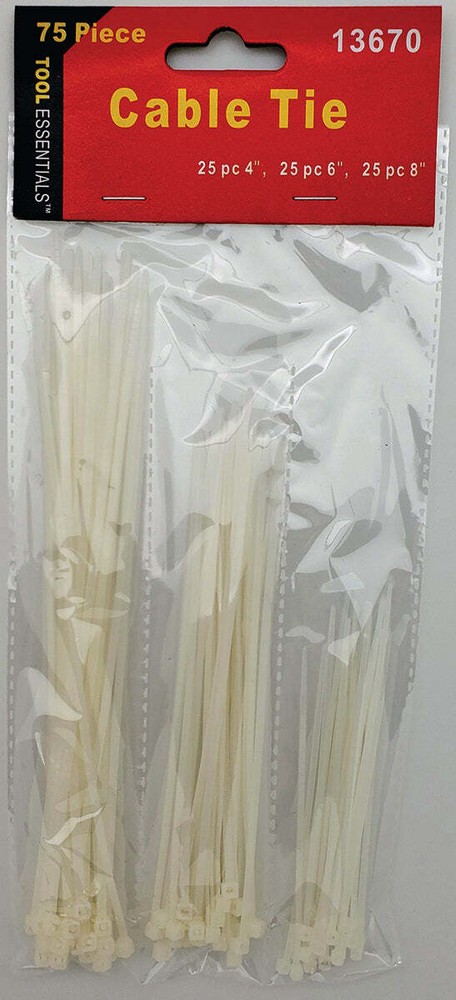 75PC Cable Ties Assorted Lengths White